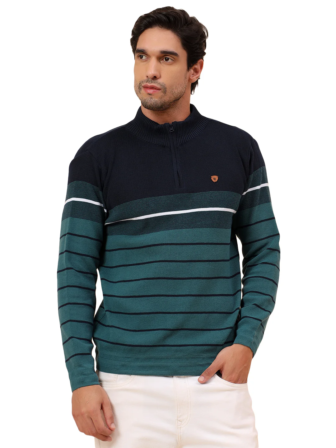 Sweater for Men | Winter Wear Polyester Fabric Zipper Closure Mock Neck Regular Fit Striped Pattern - Image 9