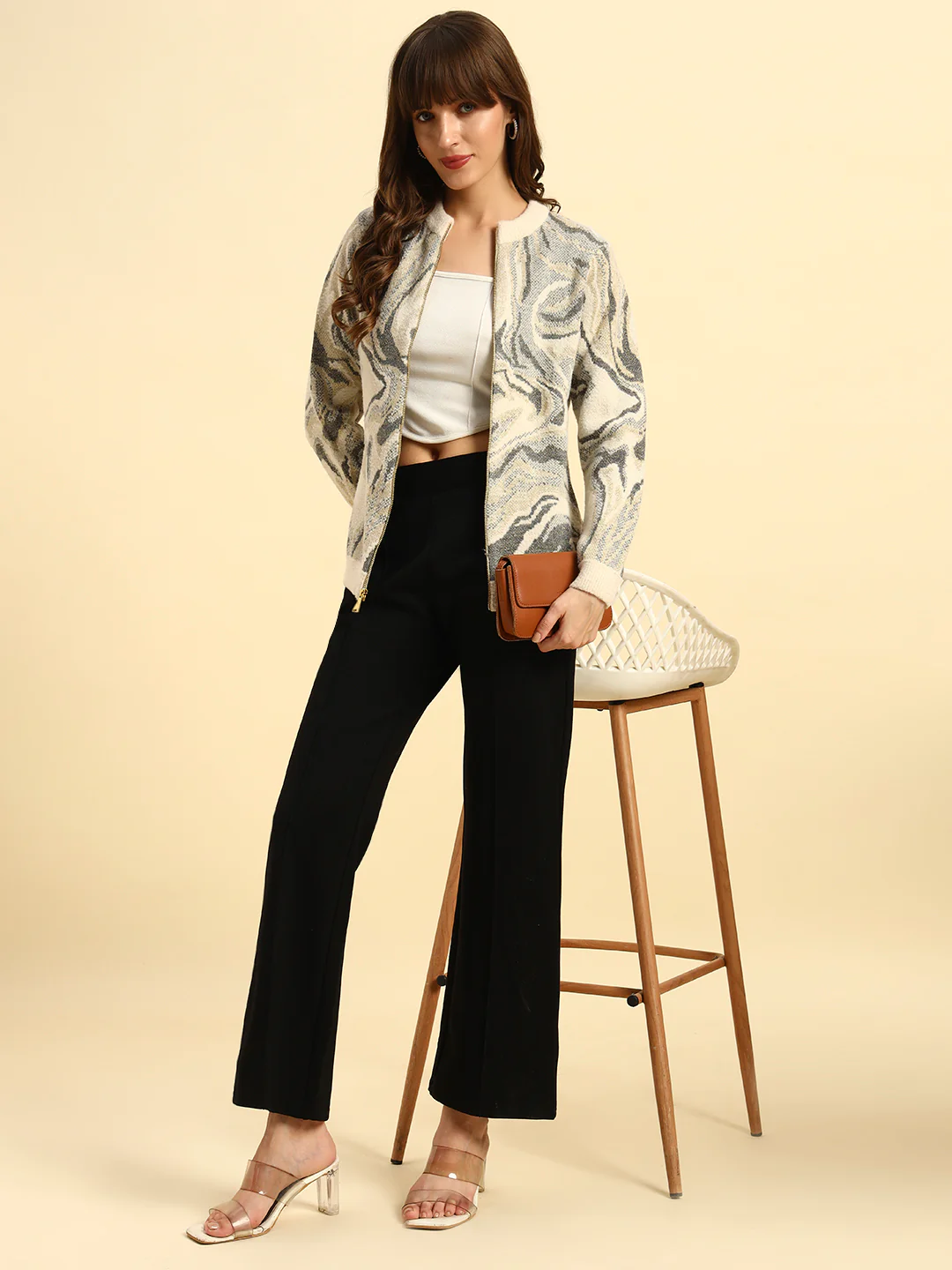 Sweater for Women | Winter Wear Knitted Fabric Round Neck Regular Fit Printed Pattern - Image 2