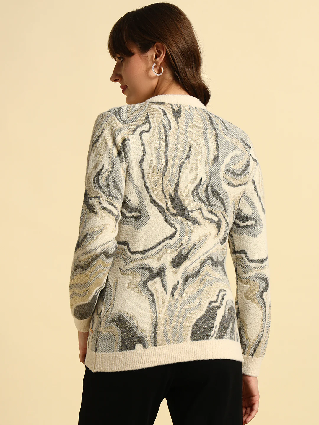 Sweater for Women | Winter Wear Knitted Fabric Round Neck Regular Fit Printed Pattern - Image 3