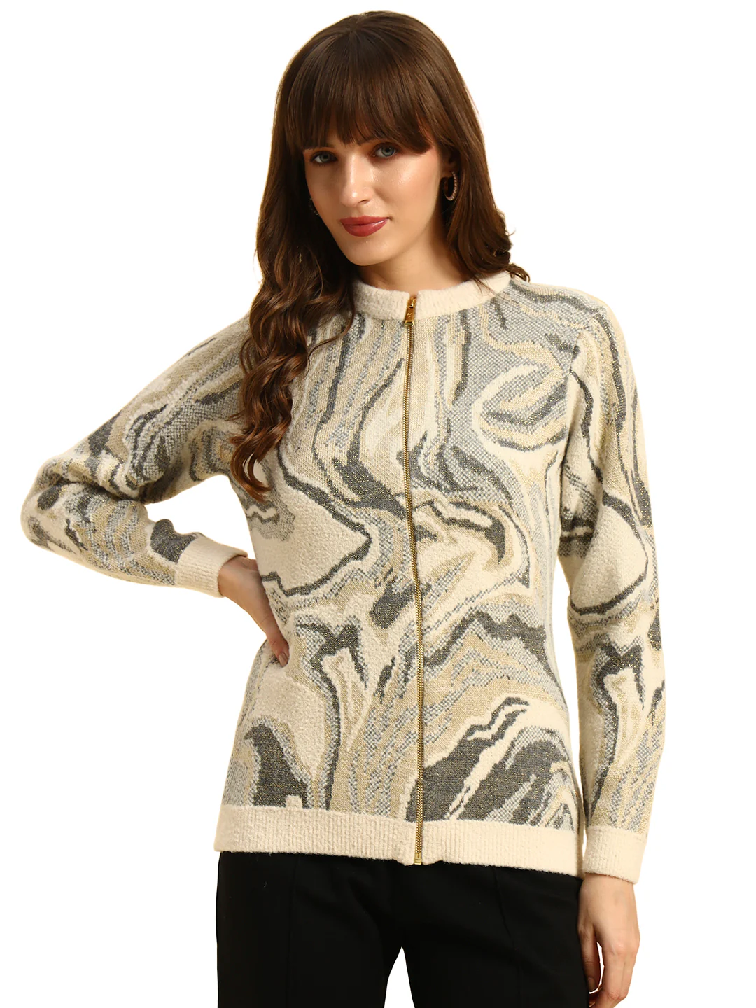 Sweater for Women | Winter Wear Knitted Fabric Round Neck Regular Fit Printed Pattern - Image 5