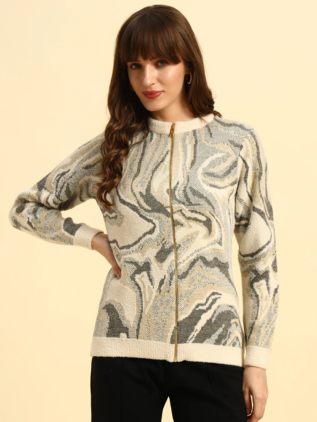 Sweater for Women | Winter Wear Knitted Fabric Round Neck Regular Fit Printed Pattern - Image 6