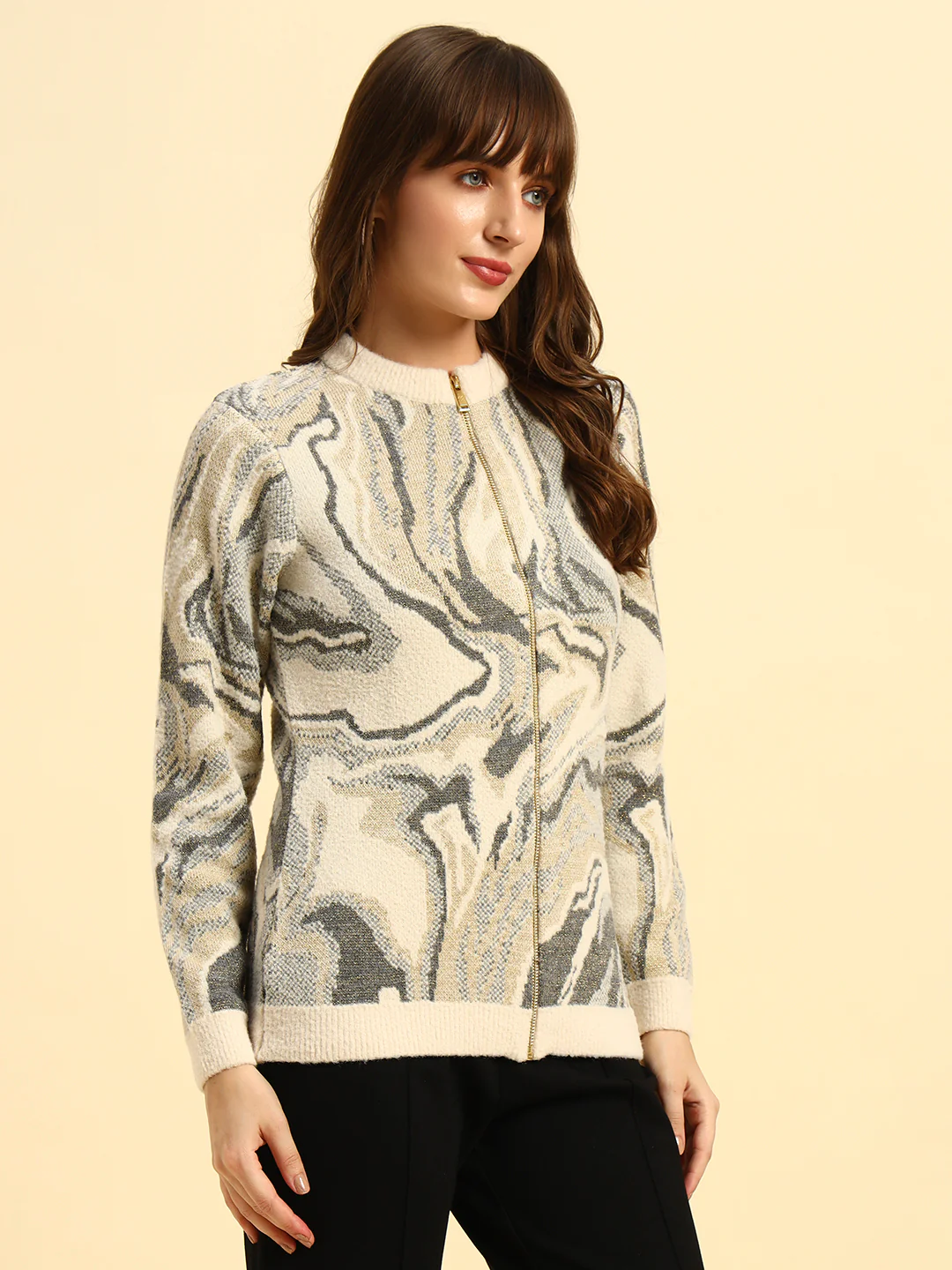 Sweater for Women | Winter Wear Knitted Fabric Round Neck Regular Fit Printed Pattern - Image 8
