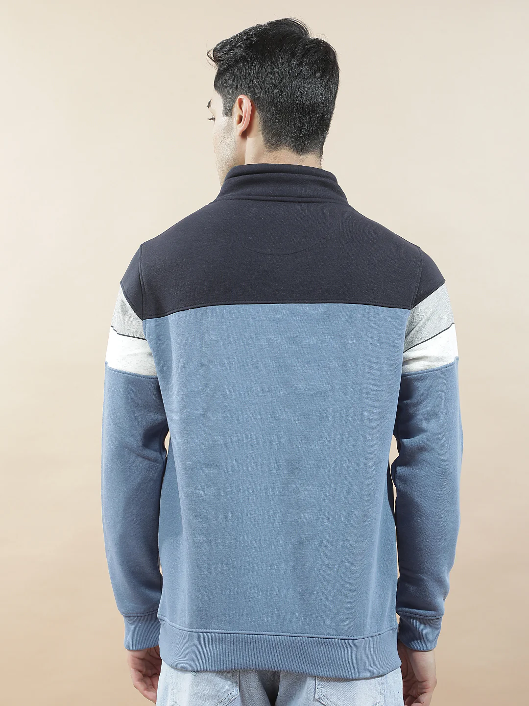 Sweatshirt for Men l Winter Wear Fleece Fabric Mandarin Collar Regular Fit Color Block Pattern - Image 4