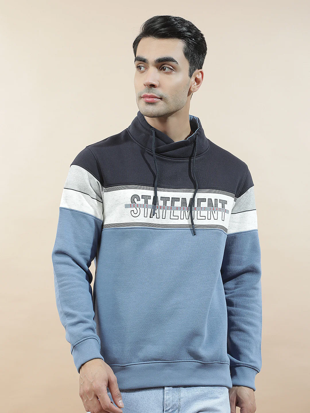 Sweatshirt for Men l Winter Wear Fleece Fabric Mandarin Collar Regular Fit Color Block Pattern - Image 5