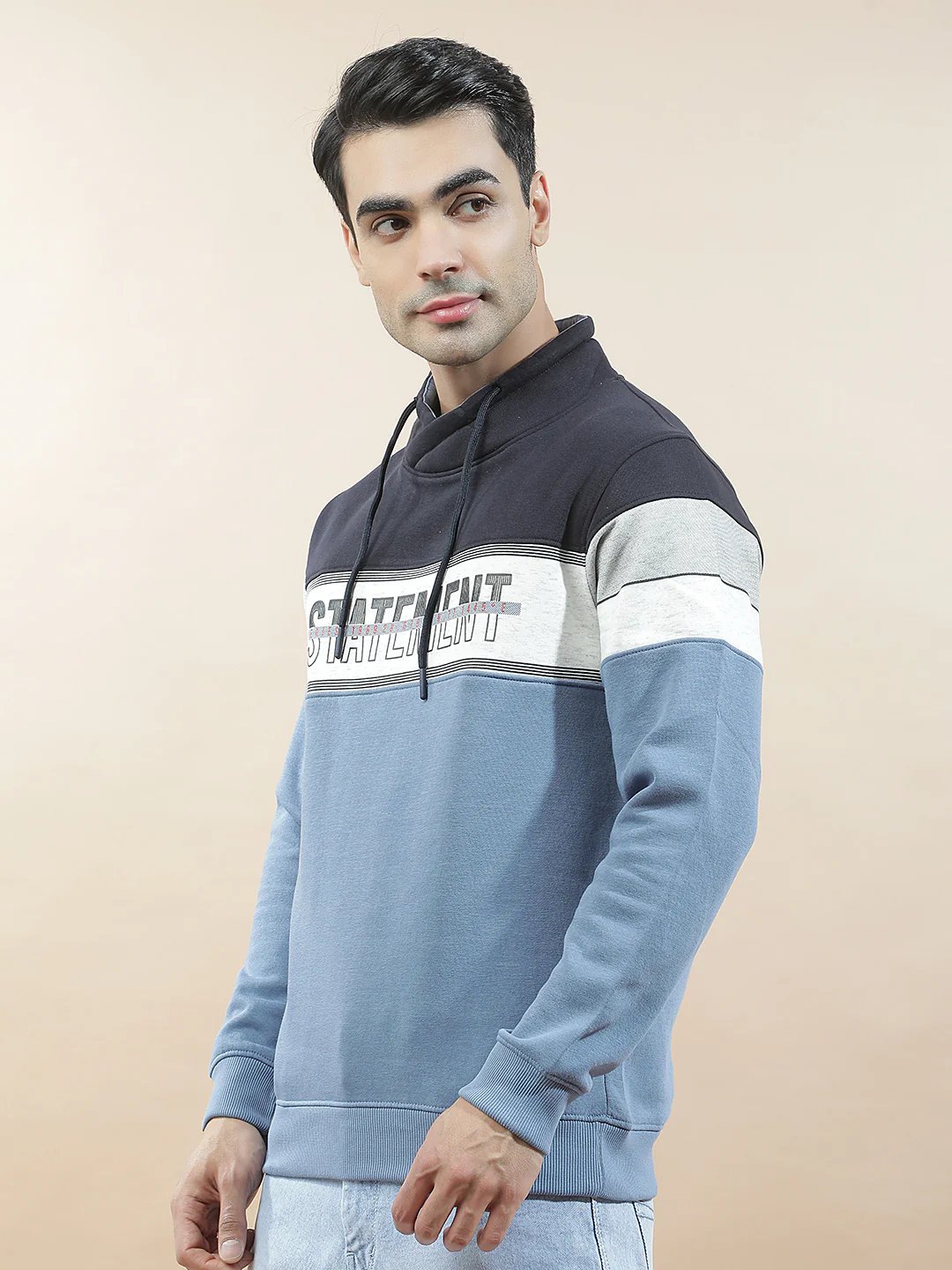 Sweatshirt for Men l Winter Wear Fleece Fabric Mandarin Collar Regular Fit Color Block Pattern - Image 6