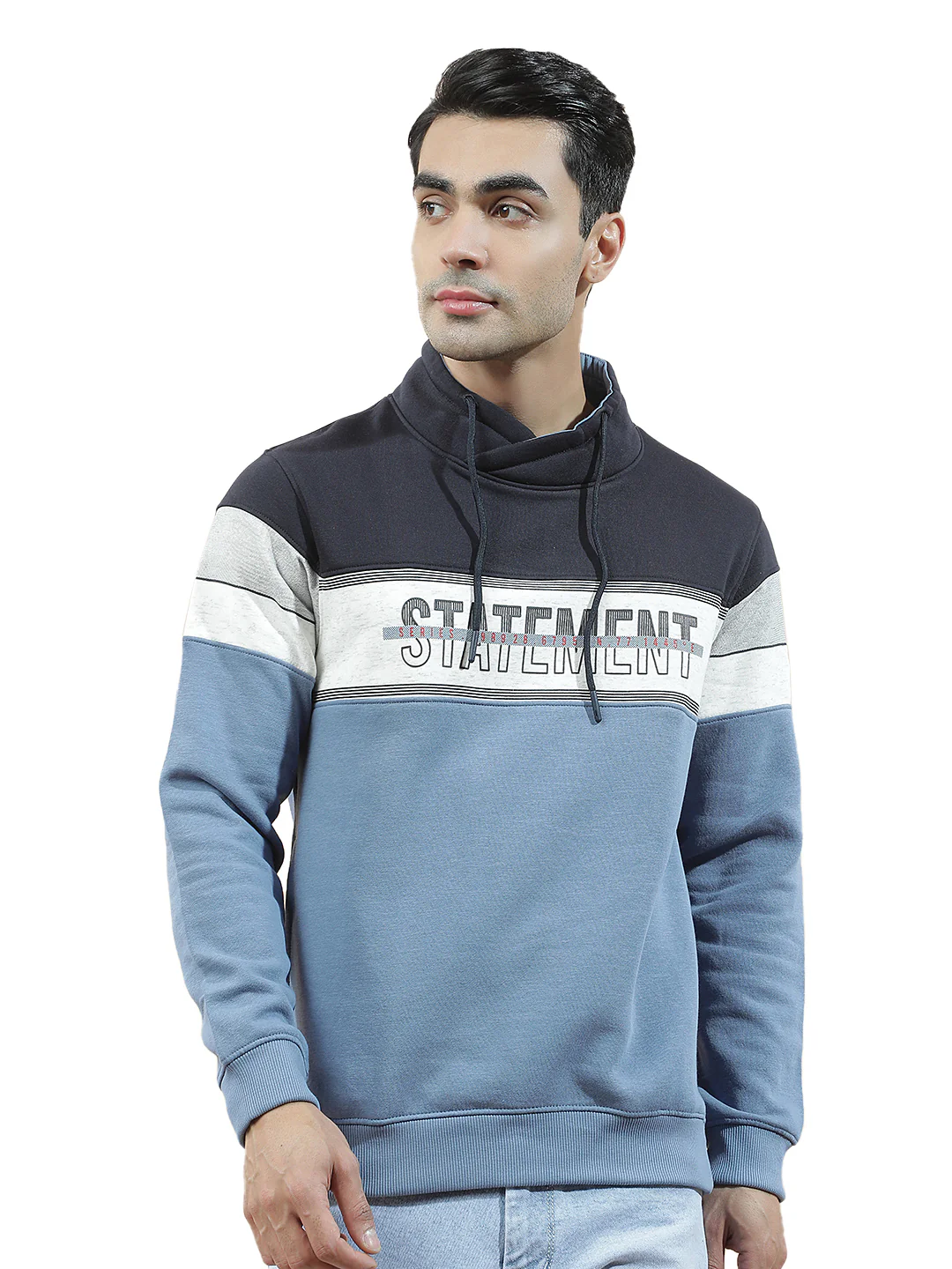 Sweatshirt for Men l Winter Wear Fleece Fabric Mandarin Collar Regular Fit Color Block Pattern - Image 9
