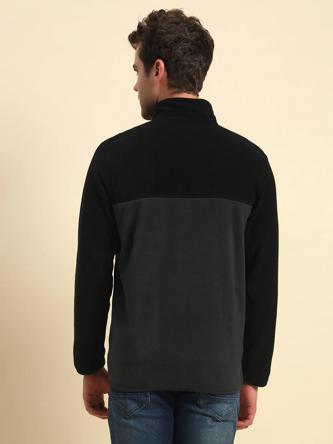 Sweatshirt for Men | Winter Wear Acrylic Fabric Zipper Closure Mock Neck Regular Fit Colour Block Pattern - Image 3