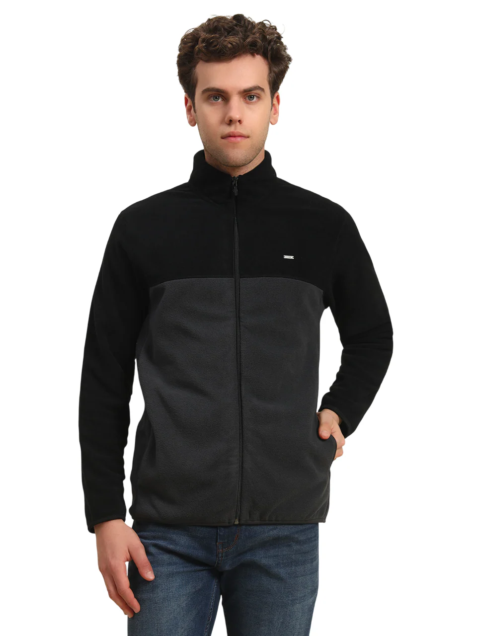 Sweatshirt for Men | Winter Wear Acrylic Fabric Zipper Closure Mock Neck Regular Fit Colour Block Pattern - Image 4