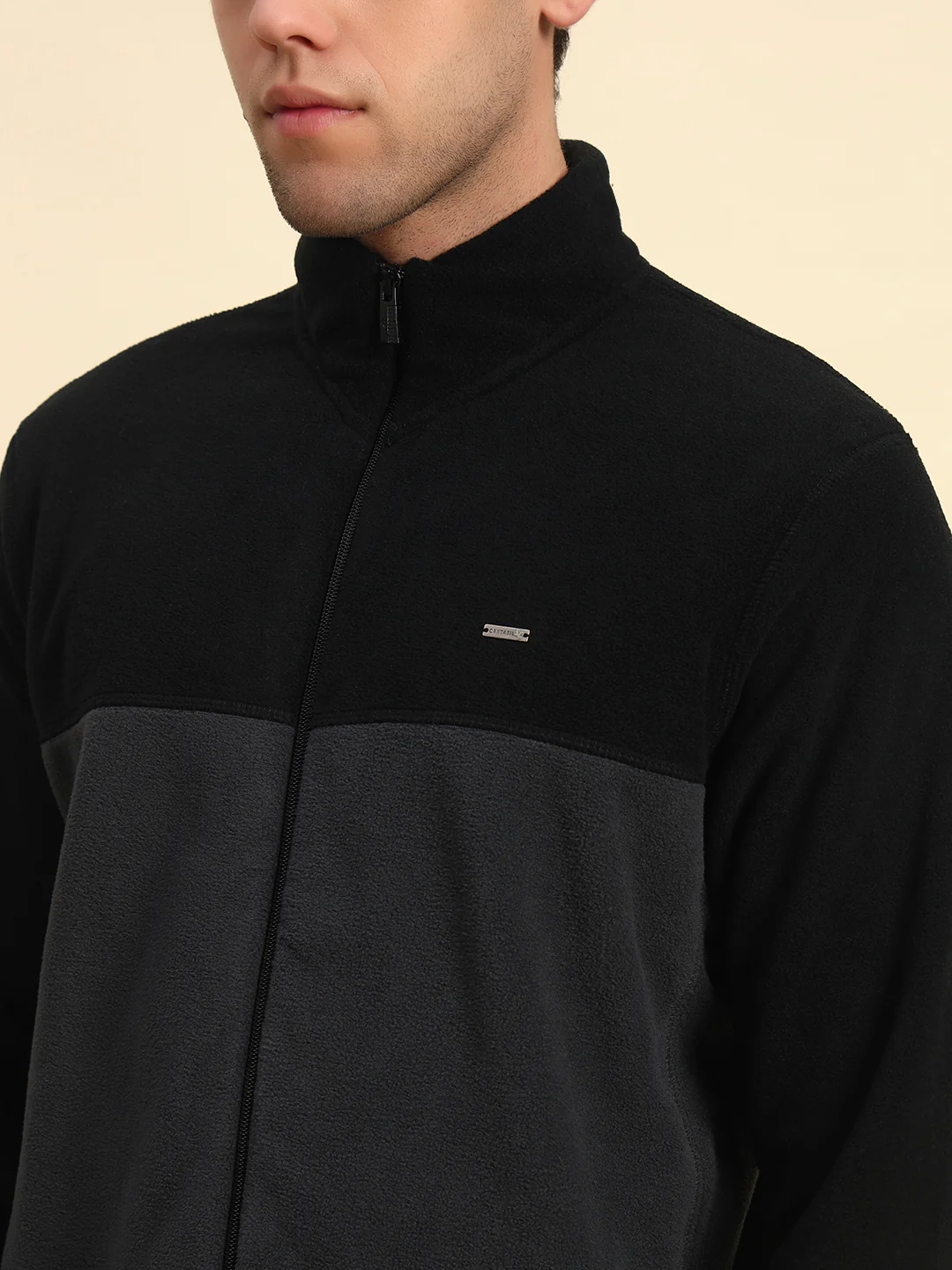 Sweatshirt for Men | Winter Wear Acrylic Fabric Zipper Closure Mock Neck Regular Fit Colour Block Pattern - Image 8