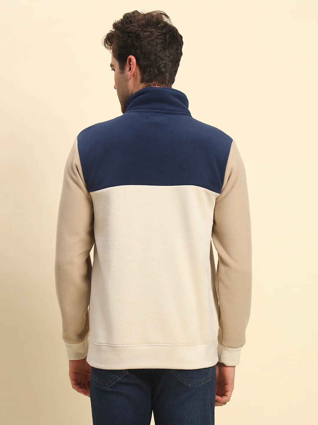 Sweatshirt for Men | Winter Wear Acrylic Fabric Zipper Closure Mock Neck Regular Fit Colour Block Pattern - Image 8