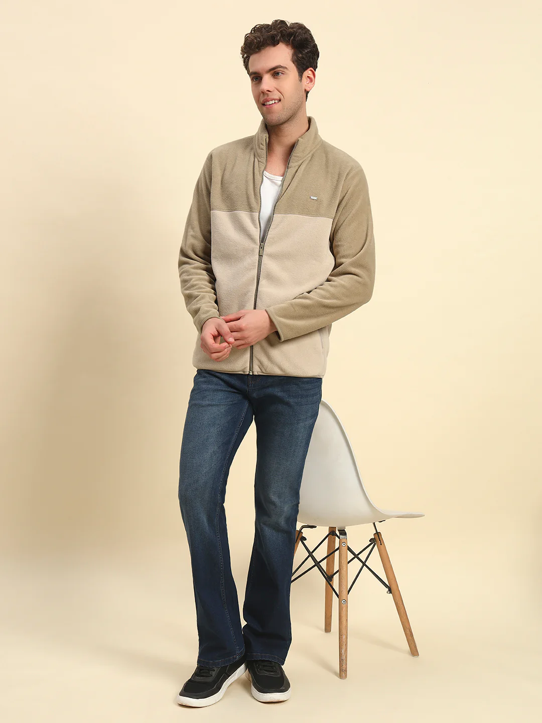 Sweatshirt for Men | Winter Wear Acrylic Fabric Zipper Closure Mock Neck Regular Fit Colour Block Pattern - Image 2