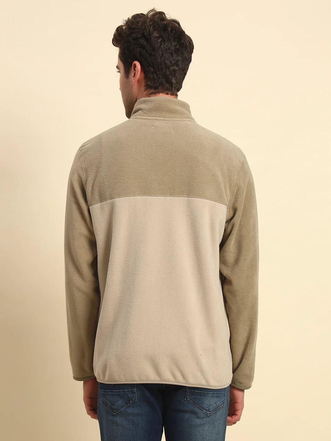 Sweatshirt for Men | Winter Wear Acrylic Fabric Zipper Closure Mock Neck Regular Fit Colour Block Pattern - Image 3