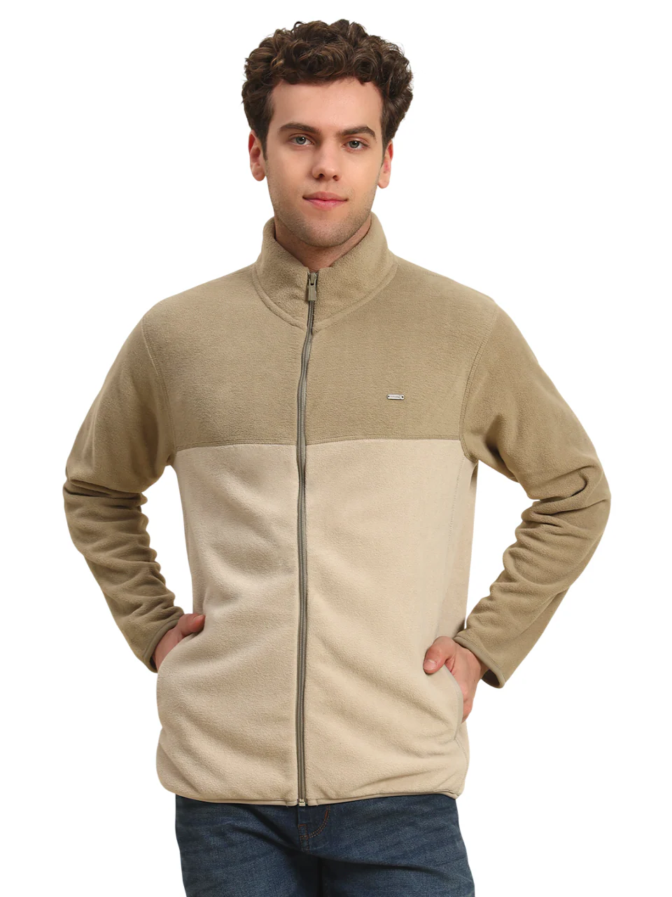 Sweatshirt for Men | Winter Wear Acrylic Fabric Zipper Closure Mock Neck Regular Fit Colour Block Pattern - Image 4