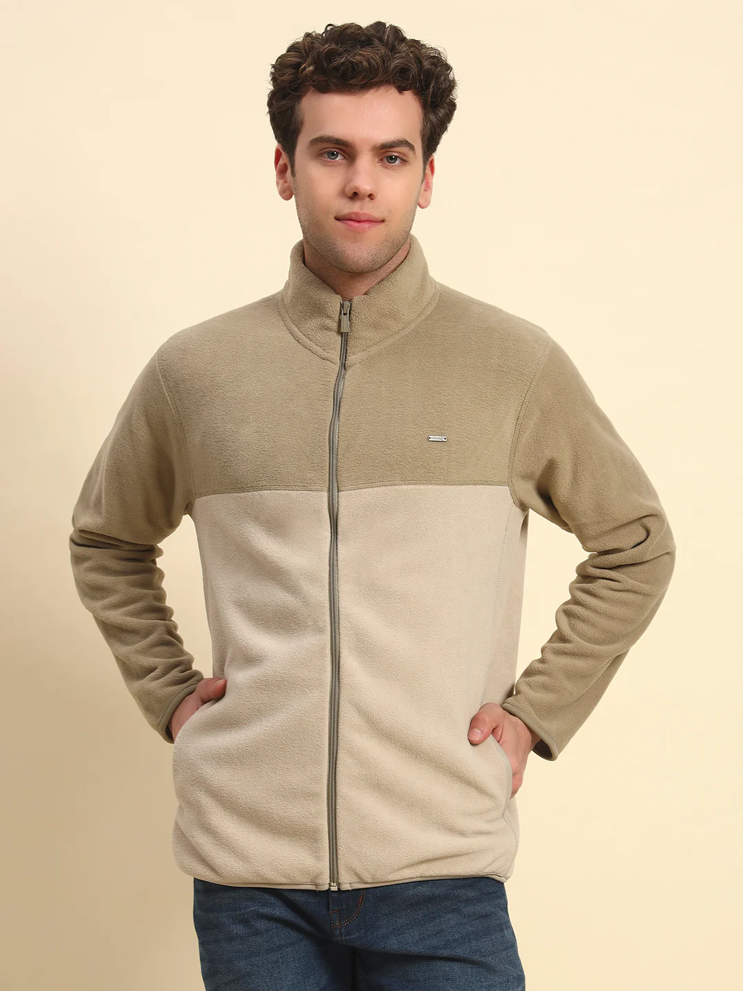 Sweatshirt for Men | Winter Wear Acrylic Fabric Zipper Closure Mock Neck Regular Fit Colour Block Pattern - Image 5