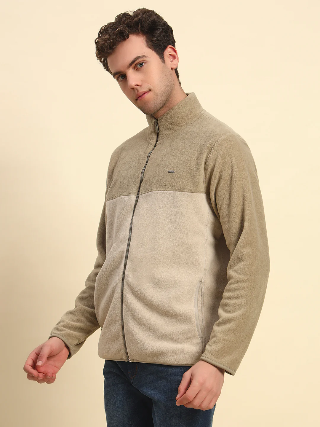 Sweatshirt for Men | Winter Wear Acrylic Fabric Zipper Closure Mock Neck Regular Fit Colour Block Pattern - Image 6