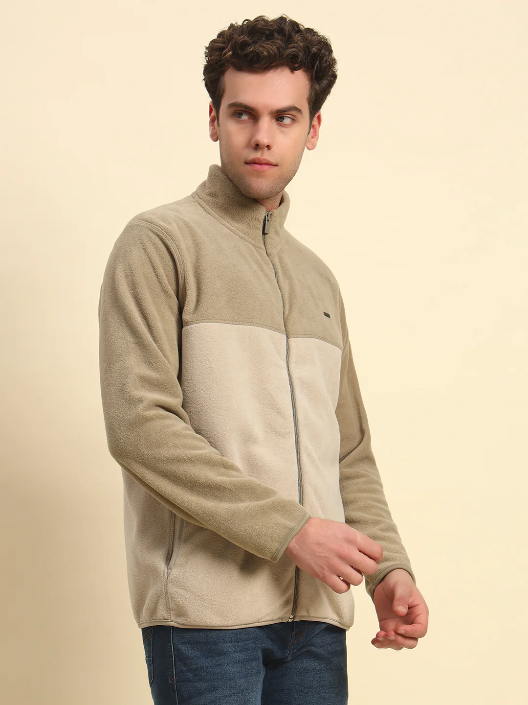 Sweatshirt for Men | Winter Wear Acrylic Fabric Zipper Closure Mock Neck Regular Fit Colour Block Pattern - Image 7
