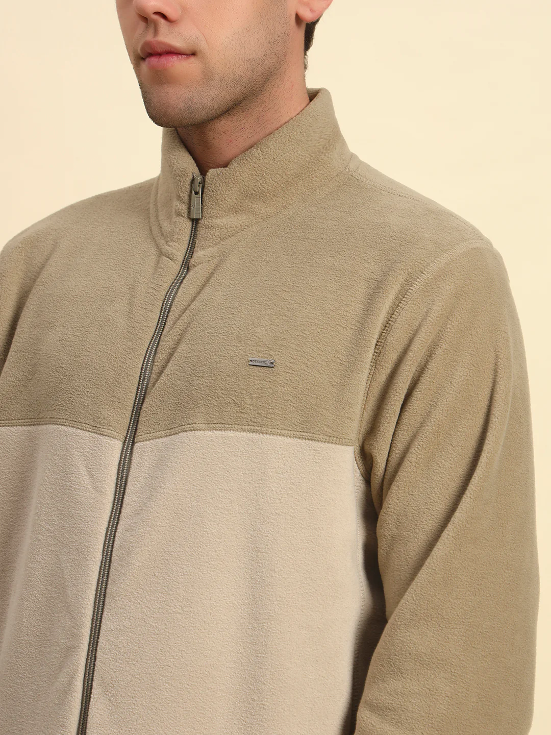 Sweatshirt for Men | Winter Wear Acrylic Fabric Zipper Closure Mock Neck Regular Fit Colour Block Pattern - Image 8