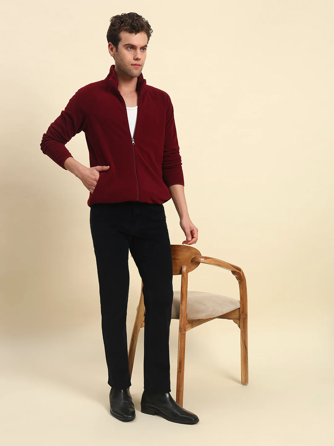 Sweater for Men | Winter Wear Acrylic Fabric Zipper Closure Mock Neck Regular Fit Solid Pattern - Image 2