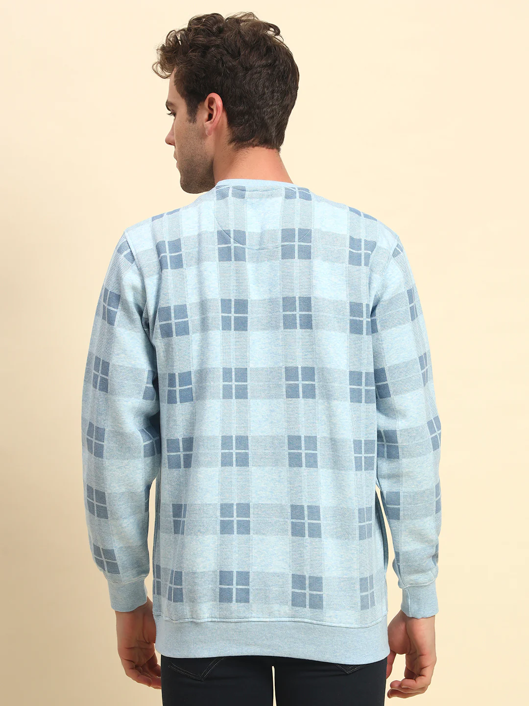 Sweatshirt for Men | Winter Wear Fleece Fabric Pull-On Closure Round Neck Regular Fit Checkered Pattern - Image 2