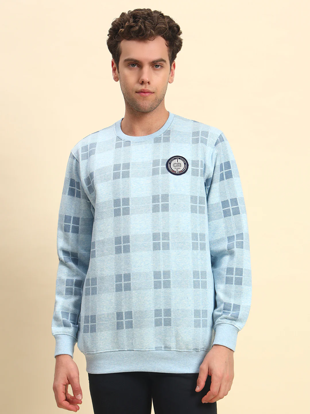 Sweatshirt for Men | Winter Wear Fleece Fabric Pull-On Closure Round Neck Regular Fit Checkered Pattern - Image 3