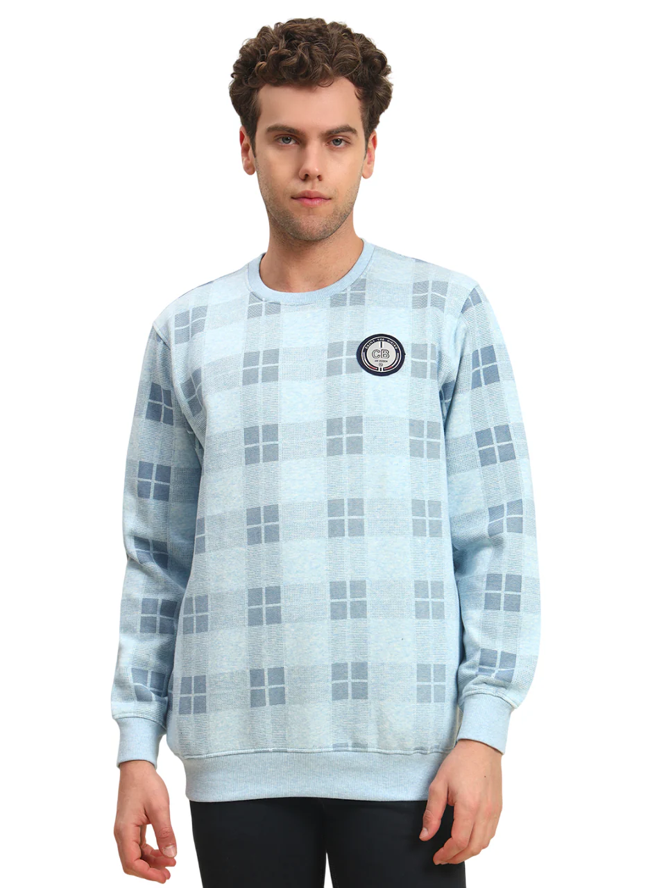 Sweatshirt for Men | Winter Wear Fleece Fabric Pull-On Closure Round Neck Regular Fit Checkered Pattern - Image 4