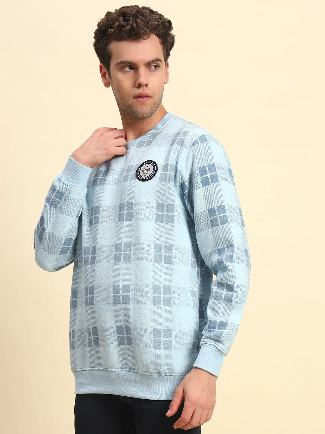Sweatshirt for Men | Winter Wear Fleece Fabric Pull-On Closure Round Neck Regular Fit Checkered Pattern - Image 5