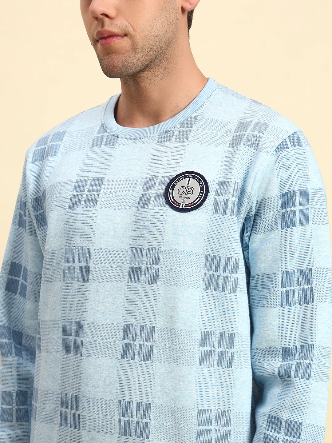 Sweatshirt for Men | Winter Wear Fleece Fabric Pull-On Closure Round Neck Regular Fit Checkered Pattern - Image 7