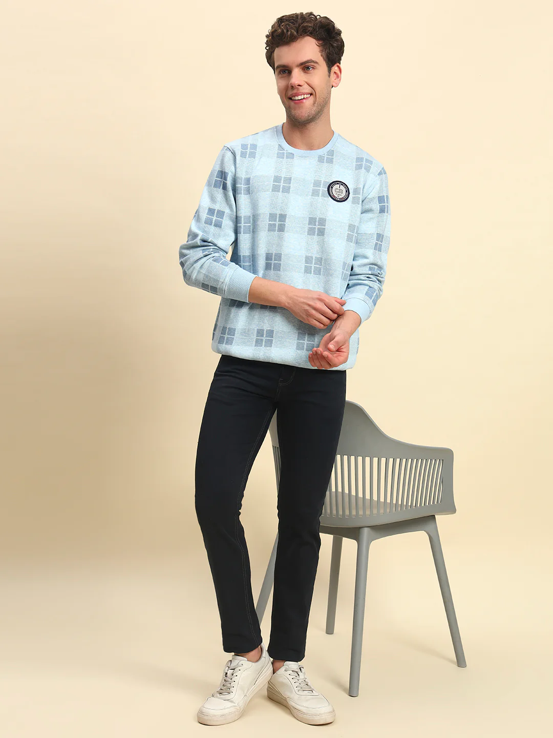 Sweatshirt for Men | Winter Wear Fleece Fabric Pull-On Closure Round Neck Regular Fit Checkered Pattern - Image 8