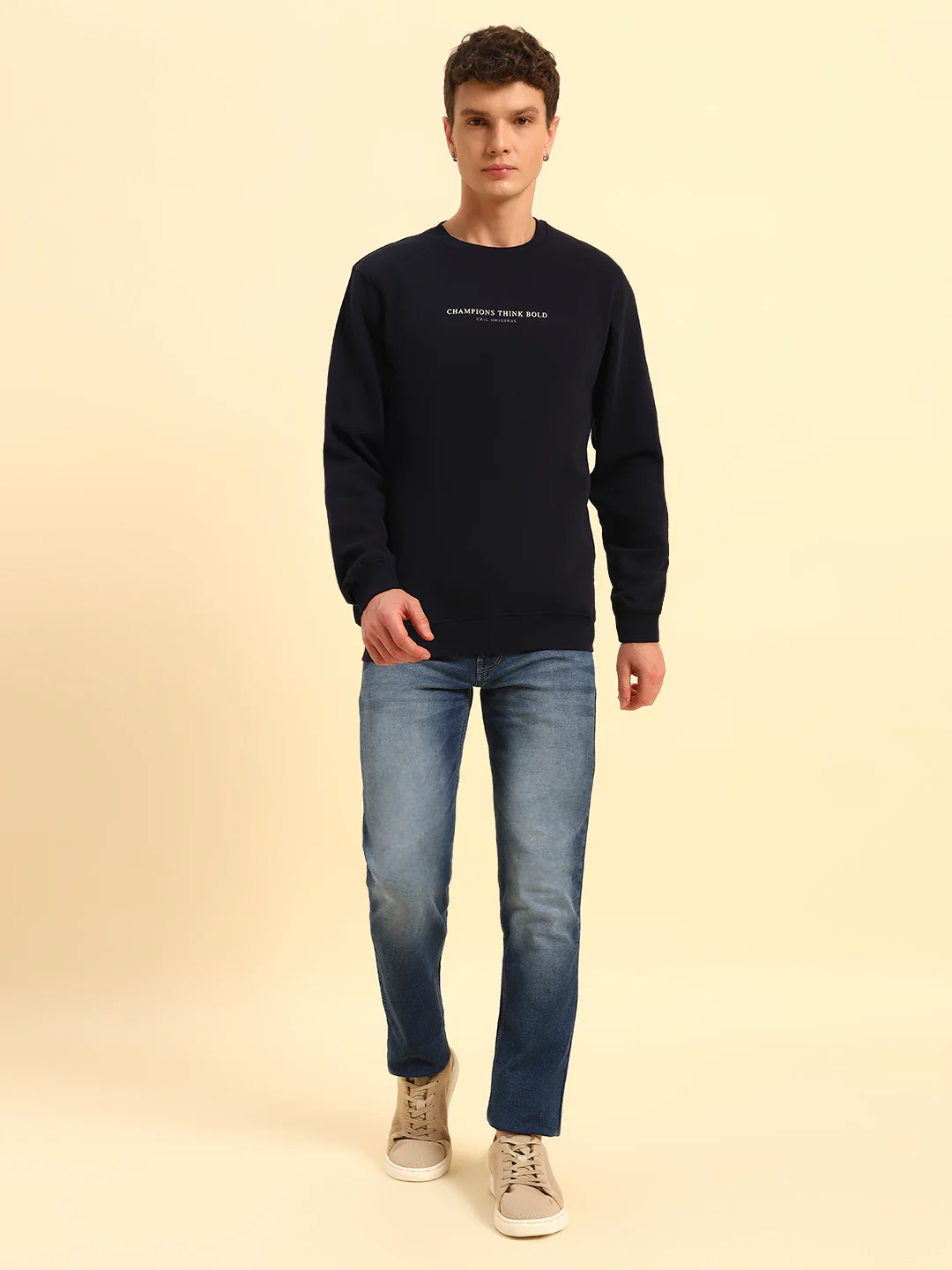 Sweatshirt for Men | Winter Wear Fleece Fabric Pull-On Closure Round Neck Regular Fit Solid Pattern - Image 2