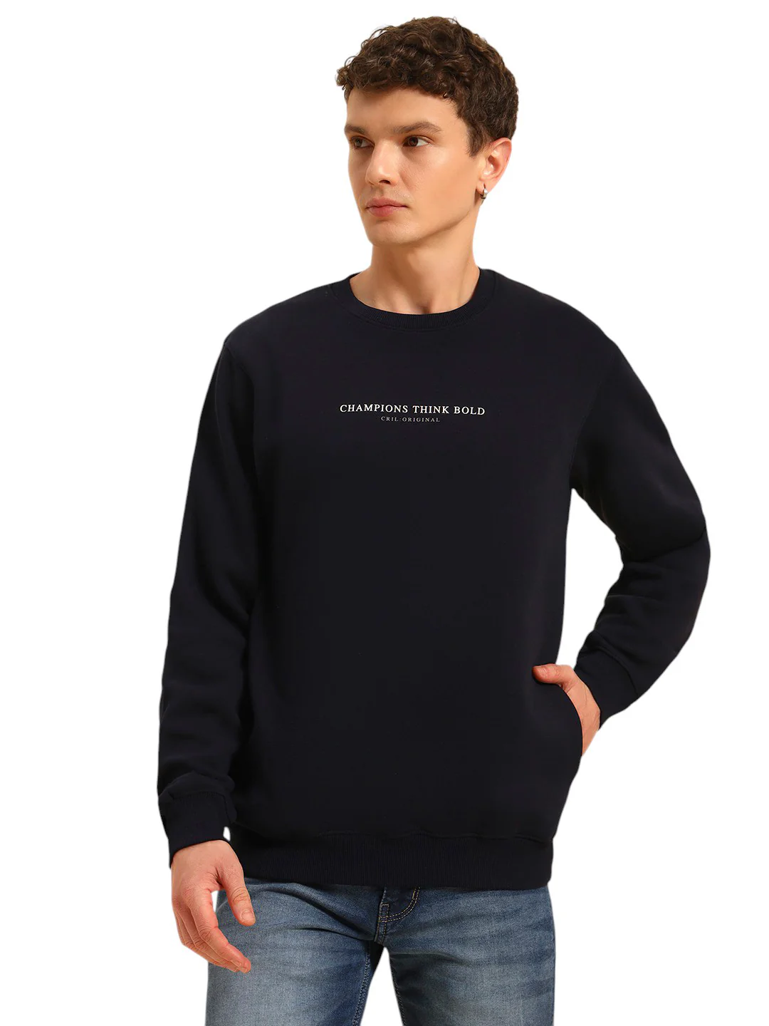 Sweatshirt for Men | Winter Wear Fleece Fabric Pull-On Closure Round Neck Regular Fit Solid Pattern - Image 3