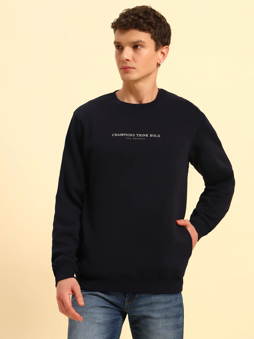 Sweatshirt for Men | Winter Wear Fleece Fabric Pull-On Closure Round Neck Regular Fit Solid Pattern - Image 4
