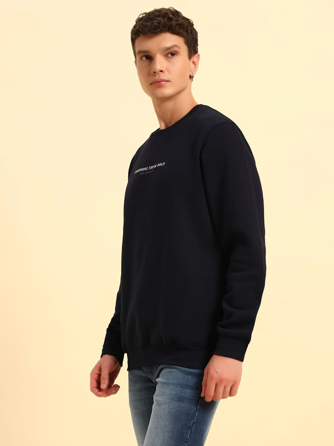 Sweatshirt for Men | Winter Wear Fleece Fabric Pull-On Closure Round Neck Regular Fit Solid Pattern - Image 5