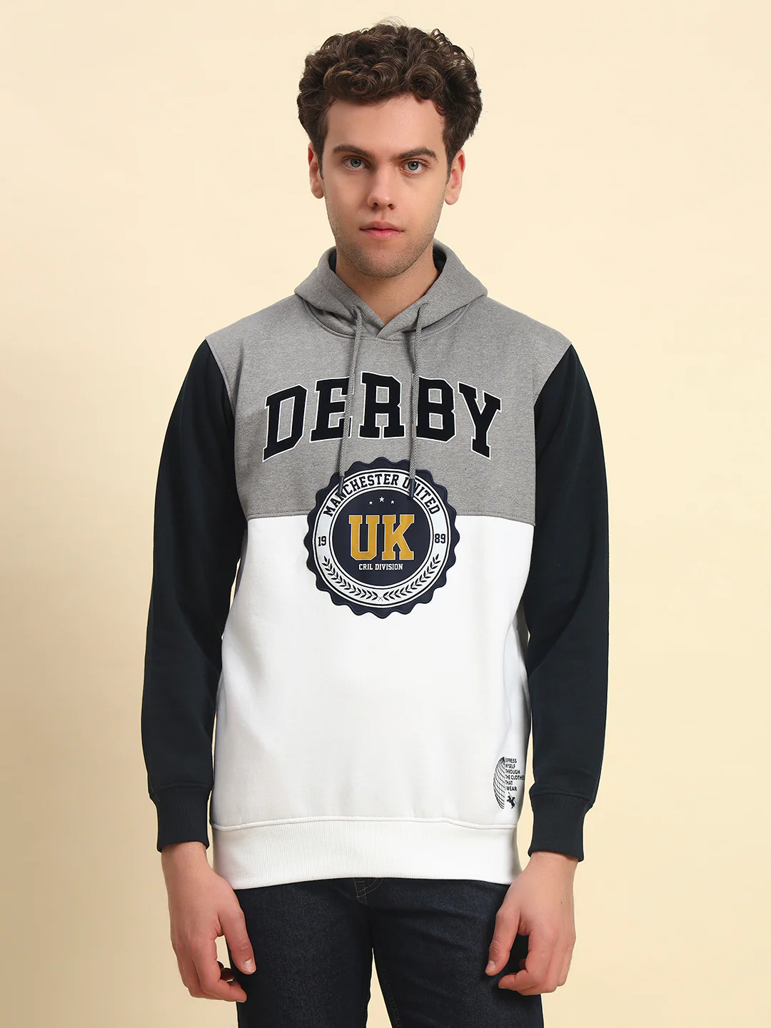 Sweatshirt for Men | Winter Wear Poly Cotton Fabric Pull-On Closure Hooded Neck Regular Fit Colour Block Pattern - Image 2