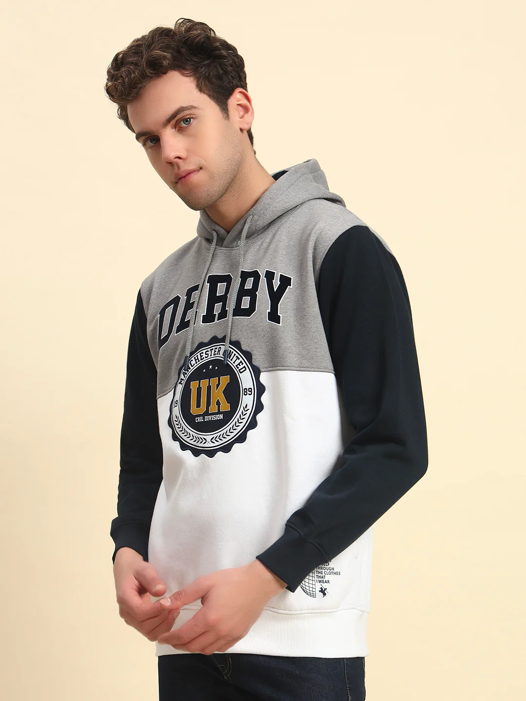 Sweatshirt for Men | Winter Wear Poly Cotton Fabric Pull-On Closure Hooded Neck Regular Fit Colour Block Pattern - Image 3