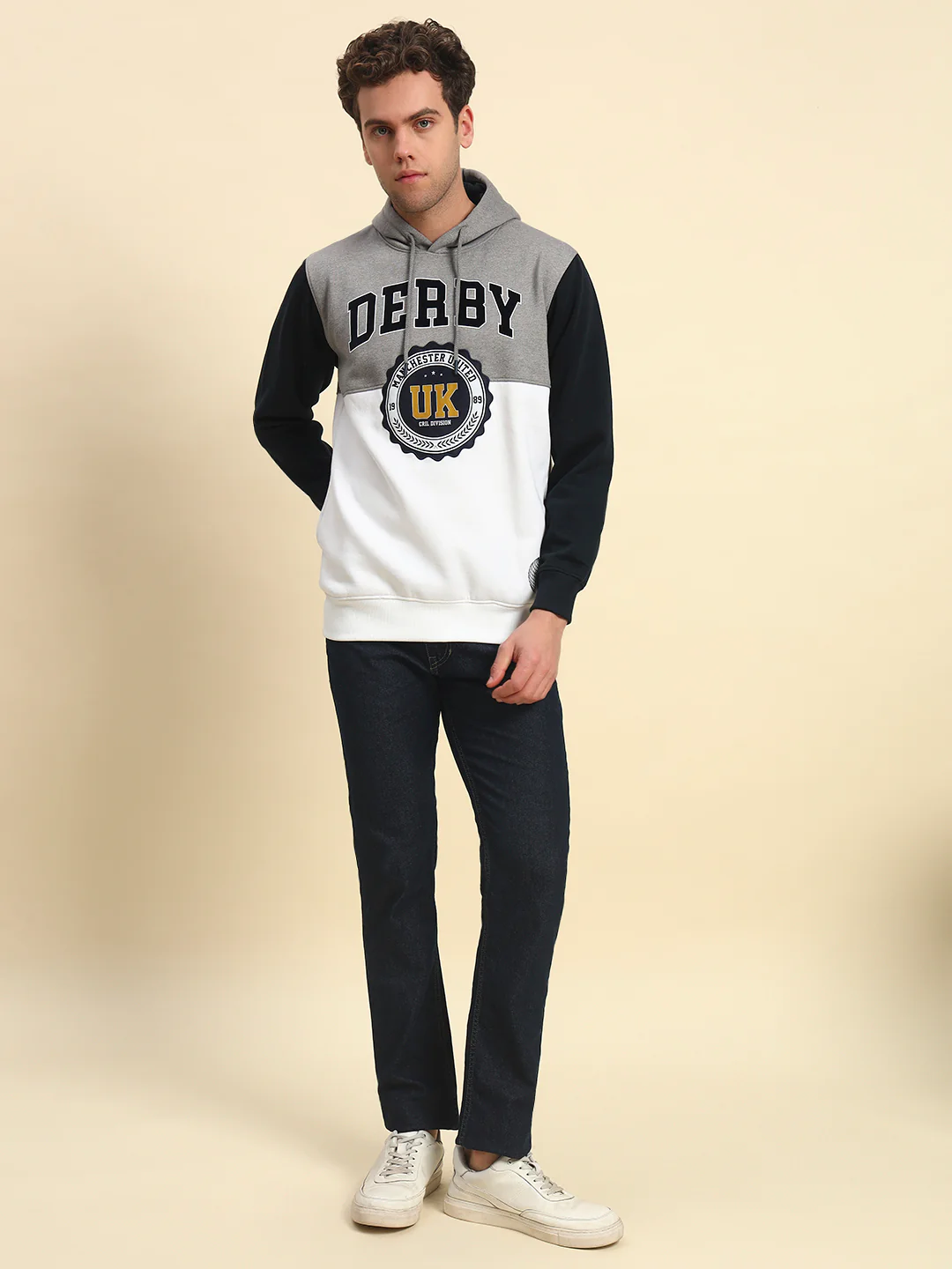 Sweatshirt for Men | Winter Wear Poly Cotton Fabric Pull-On Closure Hooded Neck Regular Fit Colour Block Pattern - Image 4