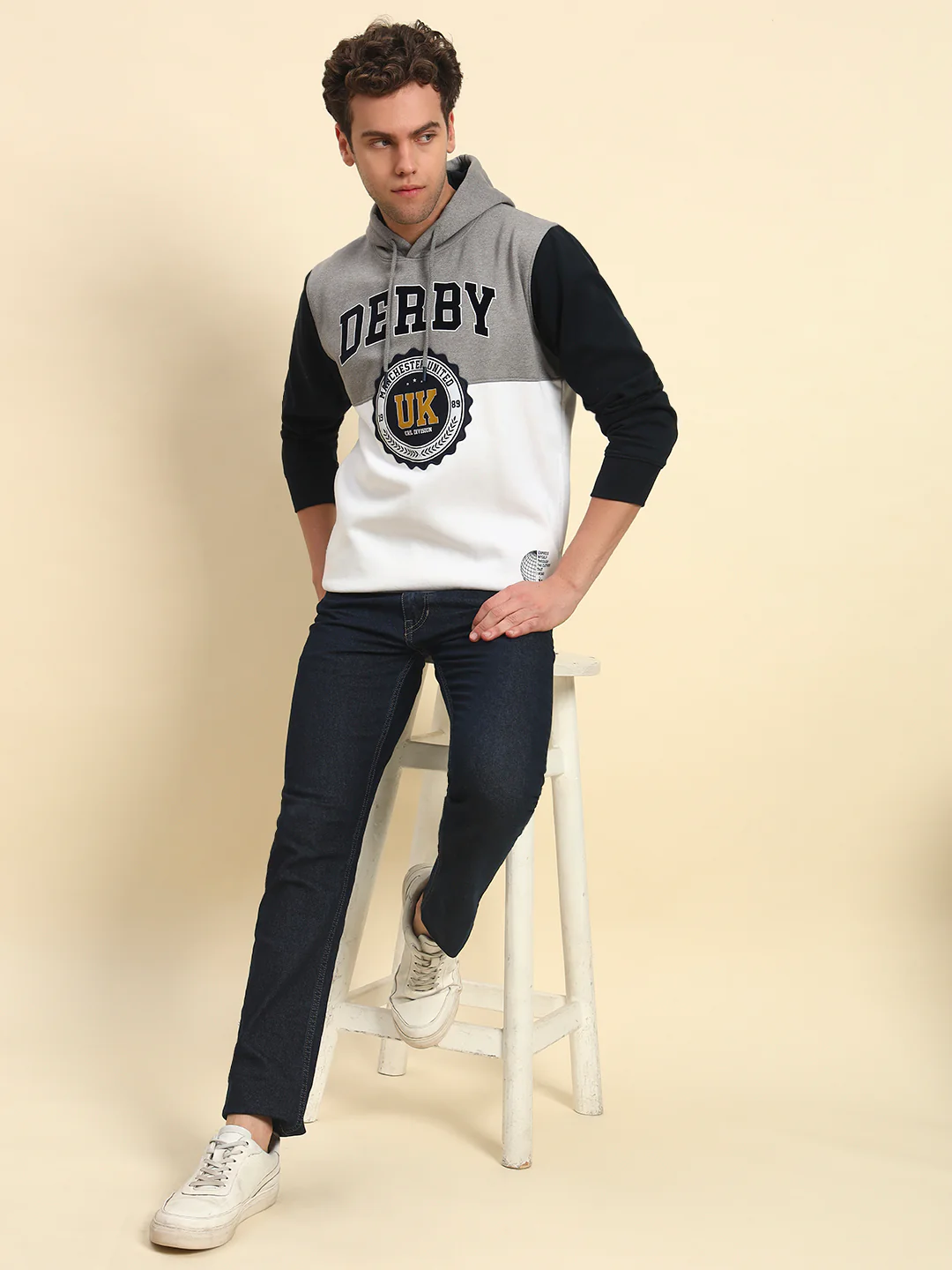 Sweatshirt for Men | Winter Wear Poly Cotton Fabric Pull-On Closure Hooded Neck Regular Fit Colour Block Pattern - Image 6