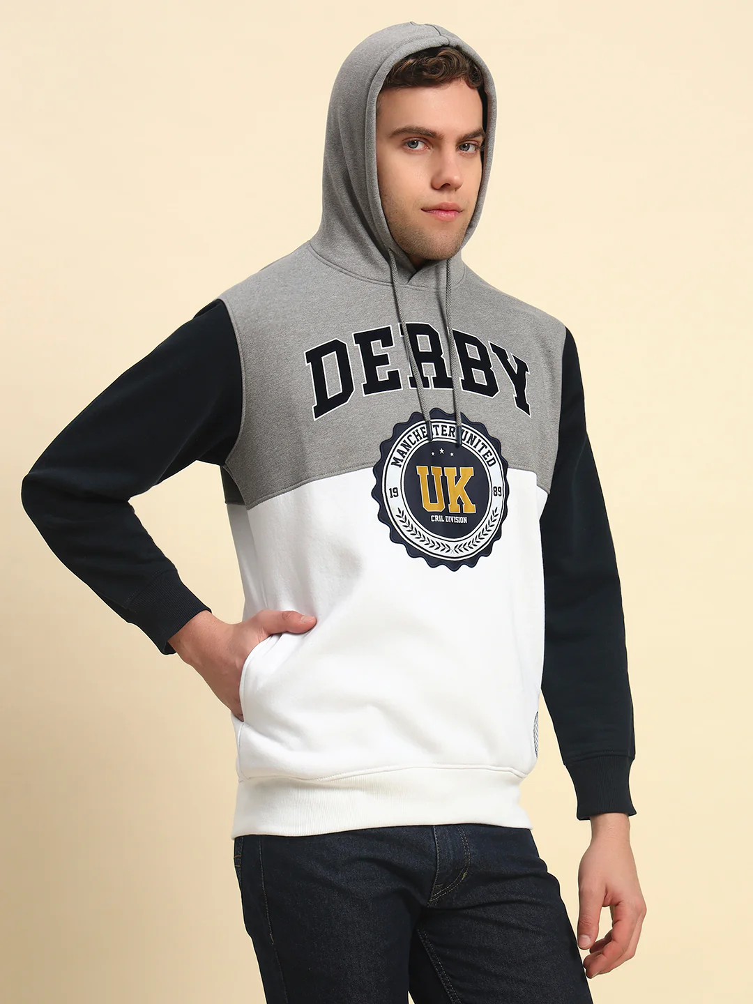 Sweatshirt for Men | Winter Wear Poly Cotton Fabric Pull-On Closure Hooded Neck Regular Fit Colour Block Pattern - Image 8