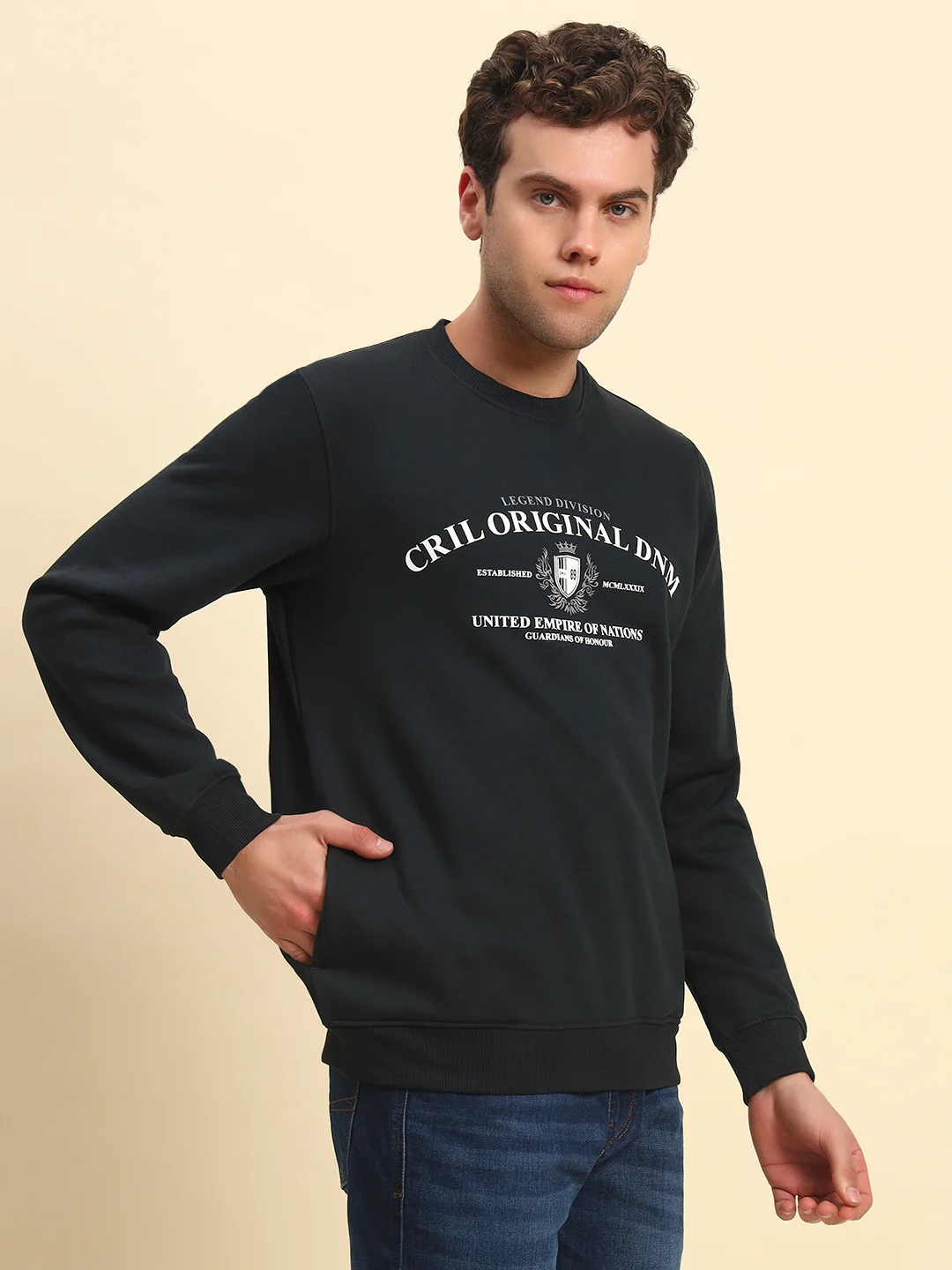 Sweatshirt for Men | Winter Wear Poly Cotton Fabric Pull-On Closure Round Neck Regular Fit Printed Pattern - Image 4