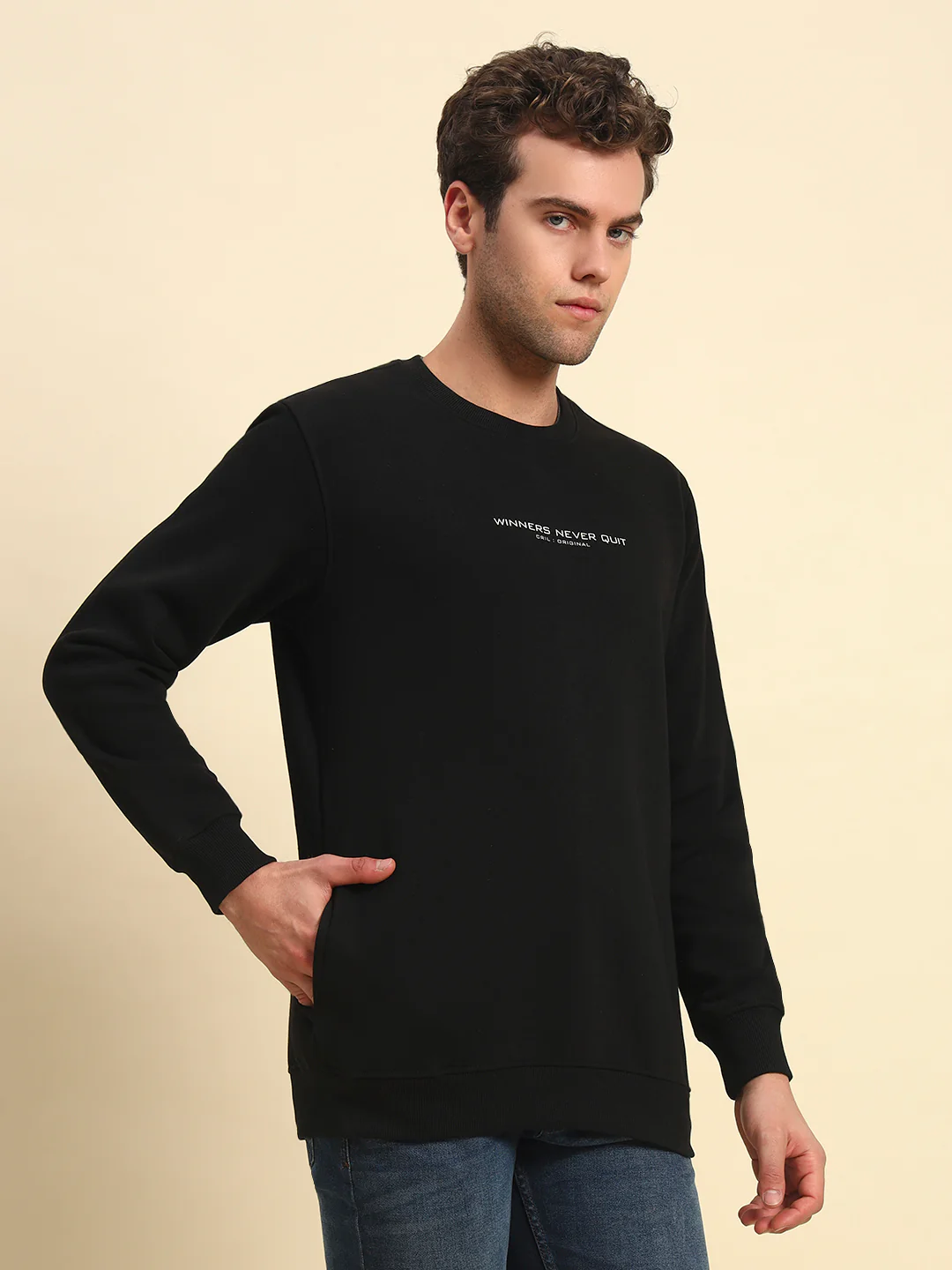 Sweatshirt for Men | Winter Wear Poly Cotton Fabric Pull-On Closure Round Neck Regular Fit Printed Pattern - Image 4