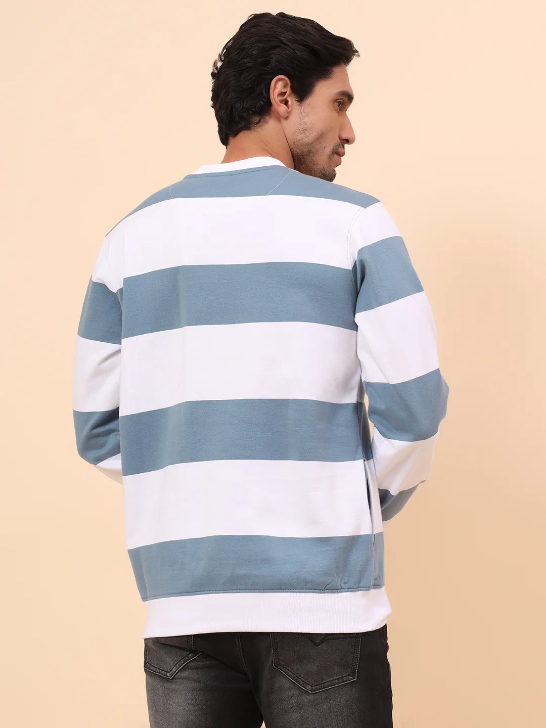 Sweatshirt for Men | Winter Wear Poly Cotton Fabric Pull-On Closure Round Neck Regular Fit Striped Pattern - Image 6