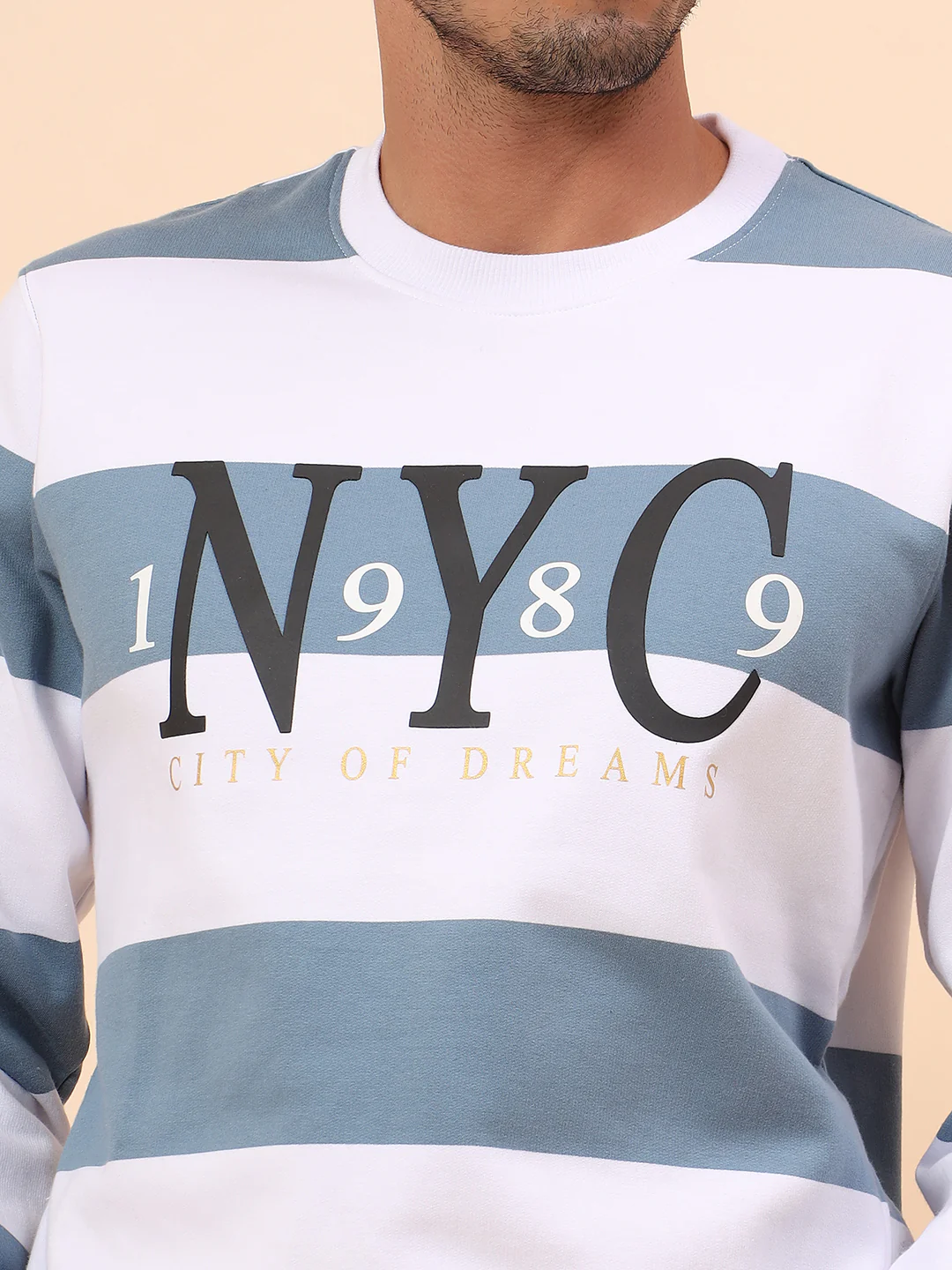 Sweatshirt for Men | Winter Wear Poly Cotton Fabric Pull-On Closure Round Neck Regular Fit Striped Pattern - Image 7