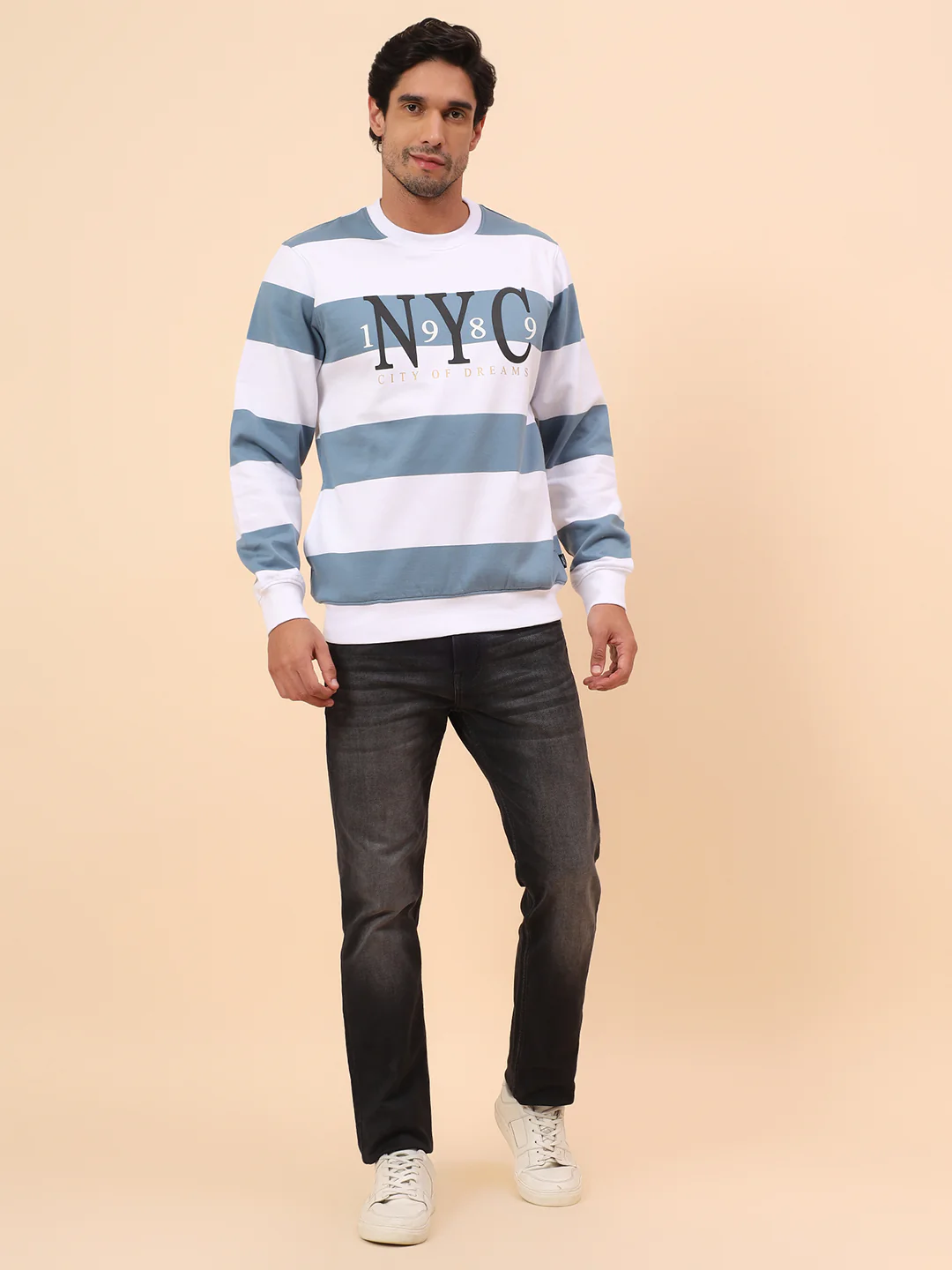 Sweatshirt for Men | Winter Wear Poly Cotton Fabric Pull-On Closure Round Neck Regular Fit Striped Pattern - Image 8