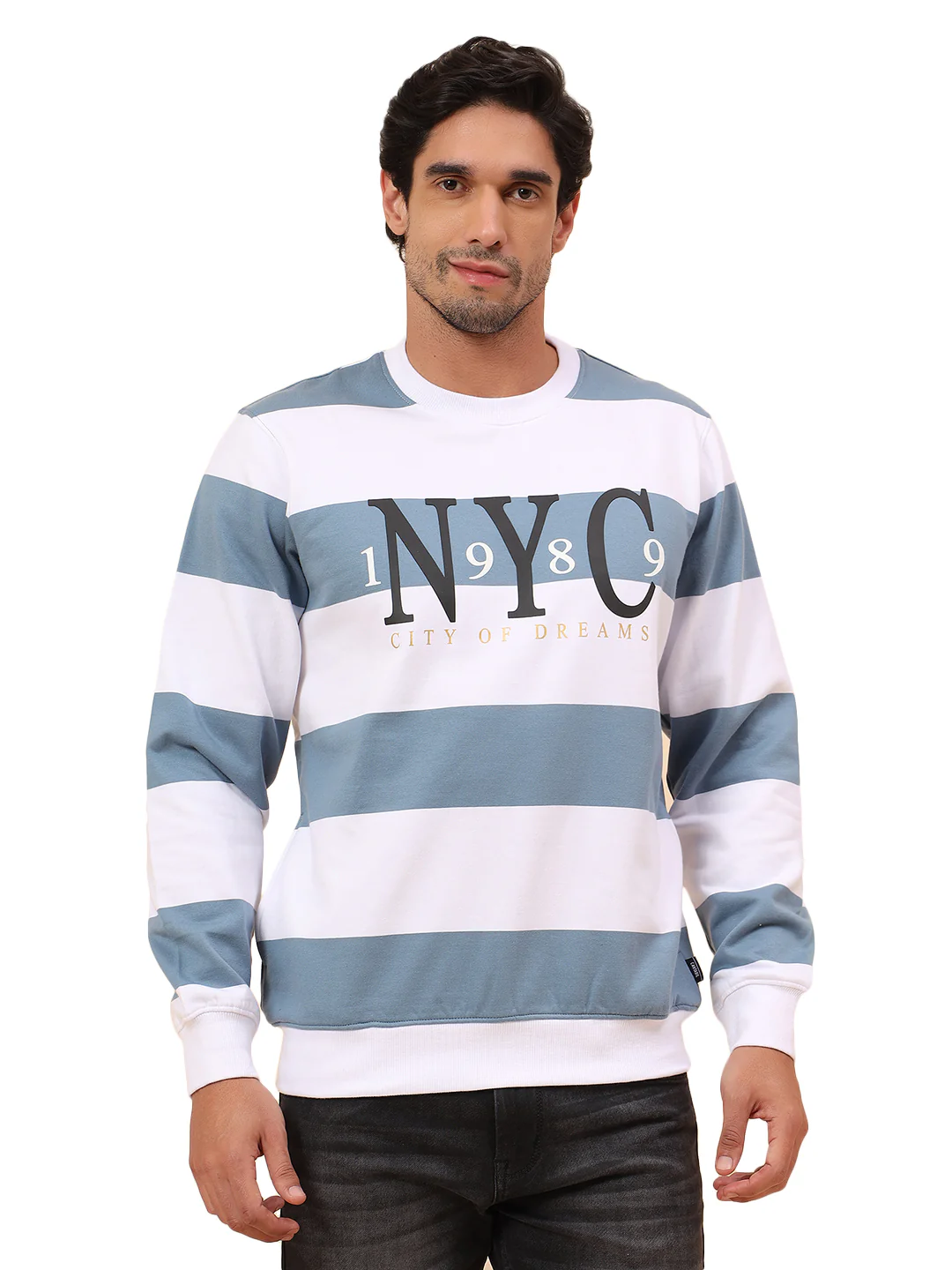 Sweatshirt for Men | Winter Wear Poly Cotton Fabric Pull-On Closure Round Neck Regular Fit Striped Pattern - Image 9