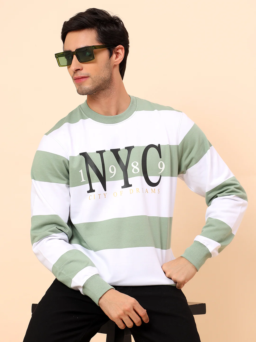 Sweatshirt for Men | Winter Wear Poly Cotton Fabric Pull-On Closure Round Neck Regular Fit Striped Pattern - Image 2