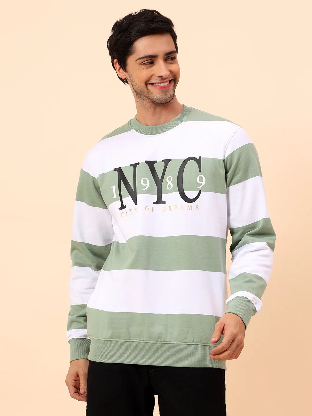 Sweatshirt for Men | Winter Wear Poly Cotton Fabric Pull-On Closure Round Neck Regular Fit Striped Pattern - Image 3