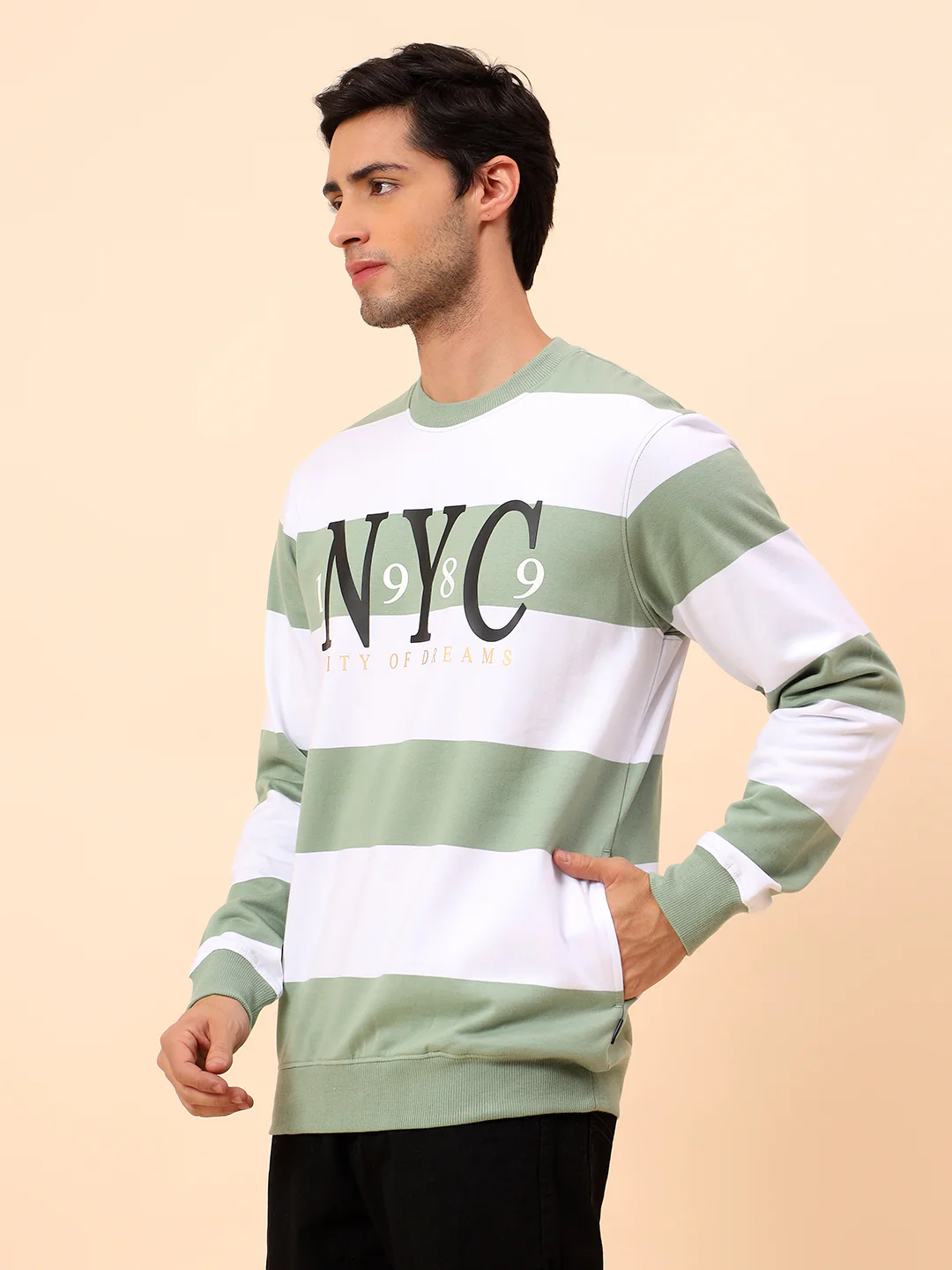 Sweatshirt for Men | Winter Wear Poly Cotton Fabric Pull-On Closure Round Neck Regular Fit Striped Pattern - Image 4