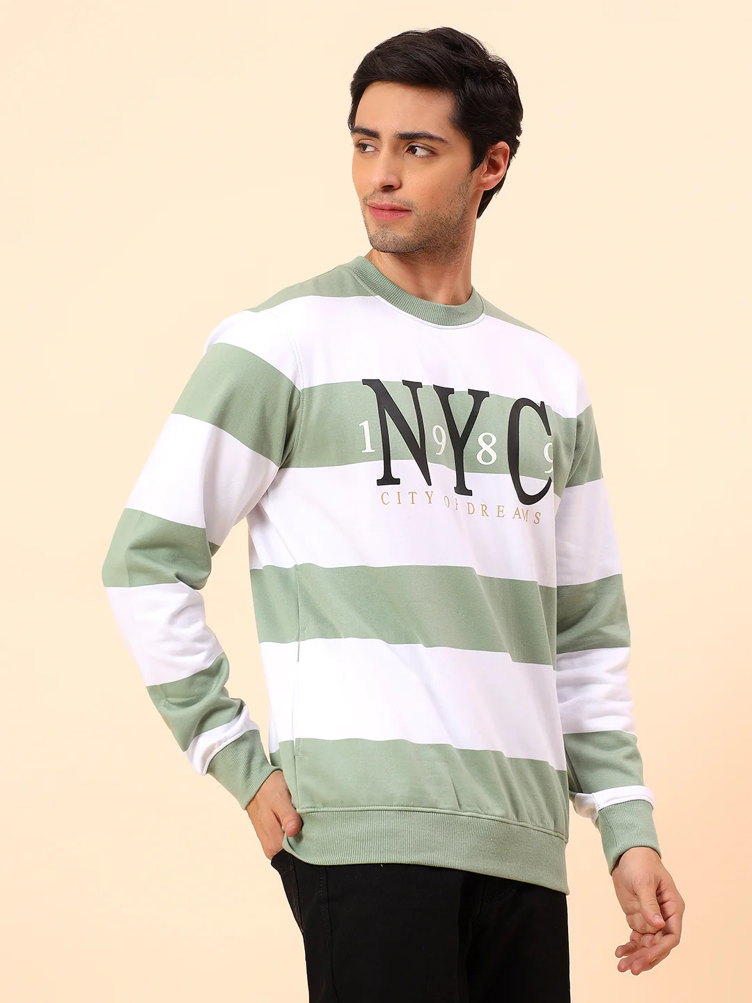 Sweatshirt for Men | Winter Wear Poly Cotton Fabric Pull-On Closure Round Neck Regular Fit Striped Pattern - Image 5