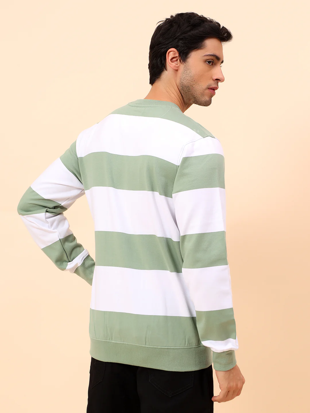 Sweatshirt for Men | Winter Wear Poly Cotton Fabric Pull-On Closure Round Neck Regular Fit Striped Pattern - Image 6