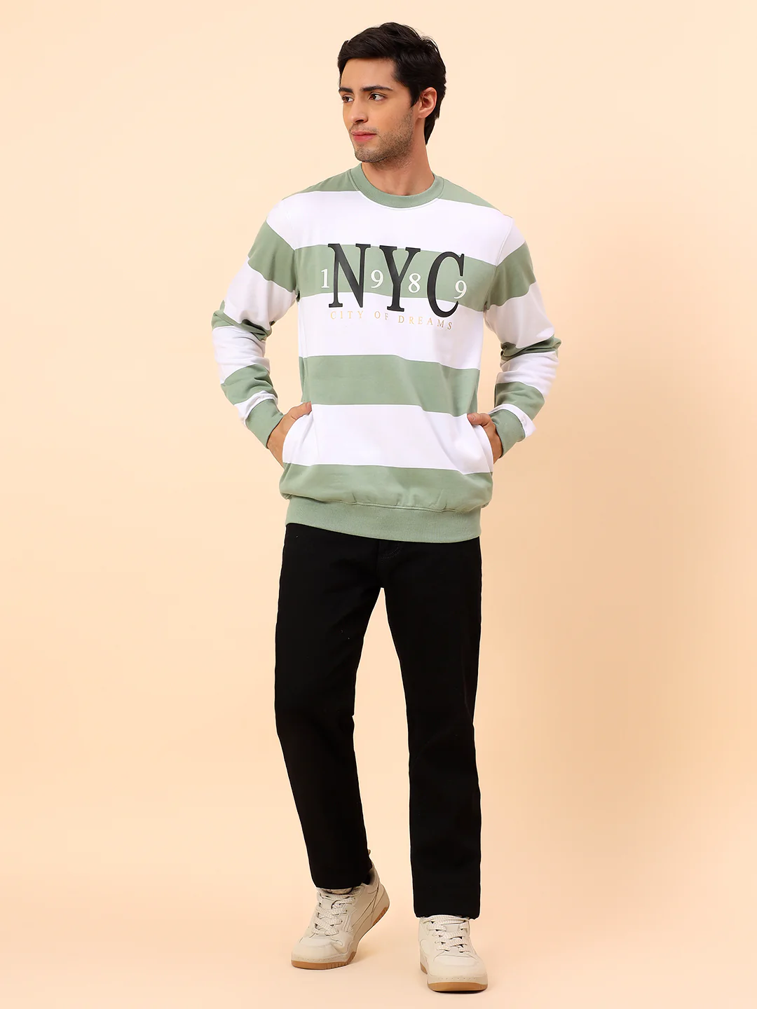 Sweatshirt for Men | Winter Wear Poly Cotton Fabric Pull-On Closure Round Neck Regular Fit Striped Pattern - Image 8
