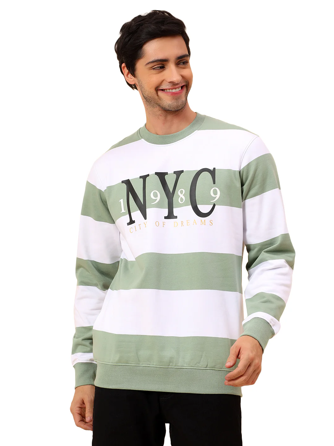 Sweatshirt for Men | Winter Wear Poly Cotton Fabric Pull-On Closure Round Neck Regular Fit Striped Pattern - Image 9